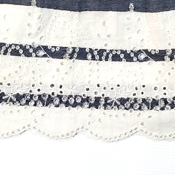 Crown & Ivy Size XL Striped Schiffli Eyelet Trim Cotton Skirt Navy Blue White - Picture 5 of 6